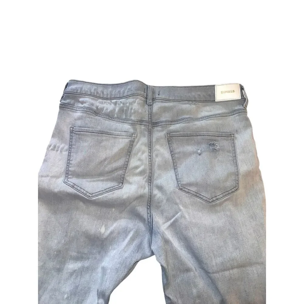 Express Mom Jean Super High Rise Size 16 Light Wash Distressed Straight Leg